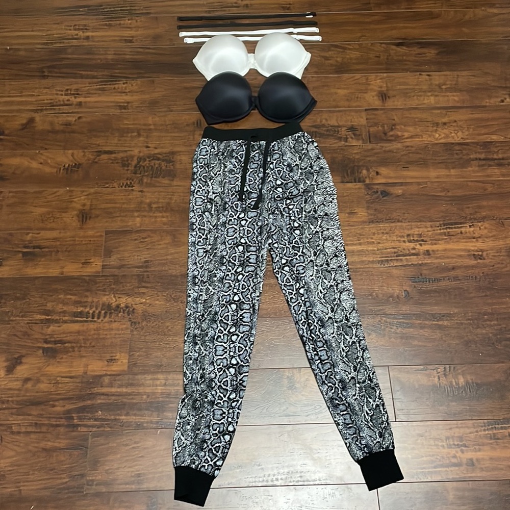 Snakeskin Print Pyjama Pants & 2 Strapless Bras W/Straps Included